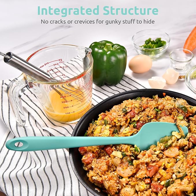 U-Taste Silicone Cooking Spoon Spatula: 480ºF Heat Resistant Food Grade 11.38" Flexible Rubber Kitchen Spoonula, Seamless Pastry Bowl Scraper for Mixing Scraping in Nonstick Cookware (Aqua Sky)