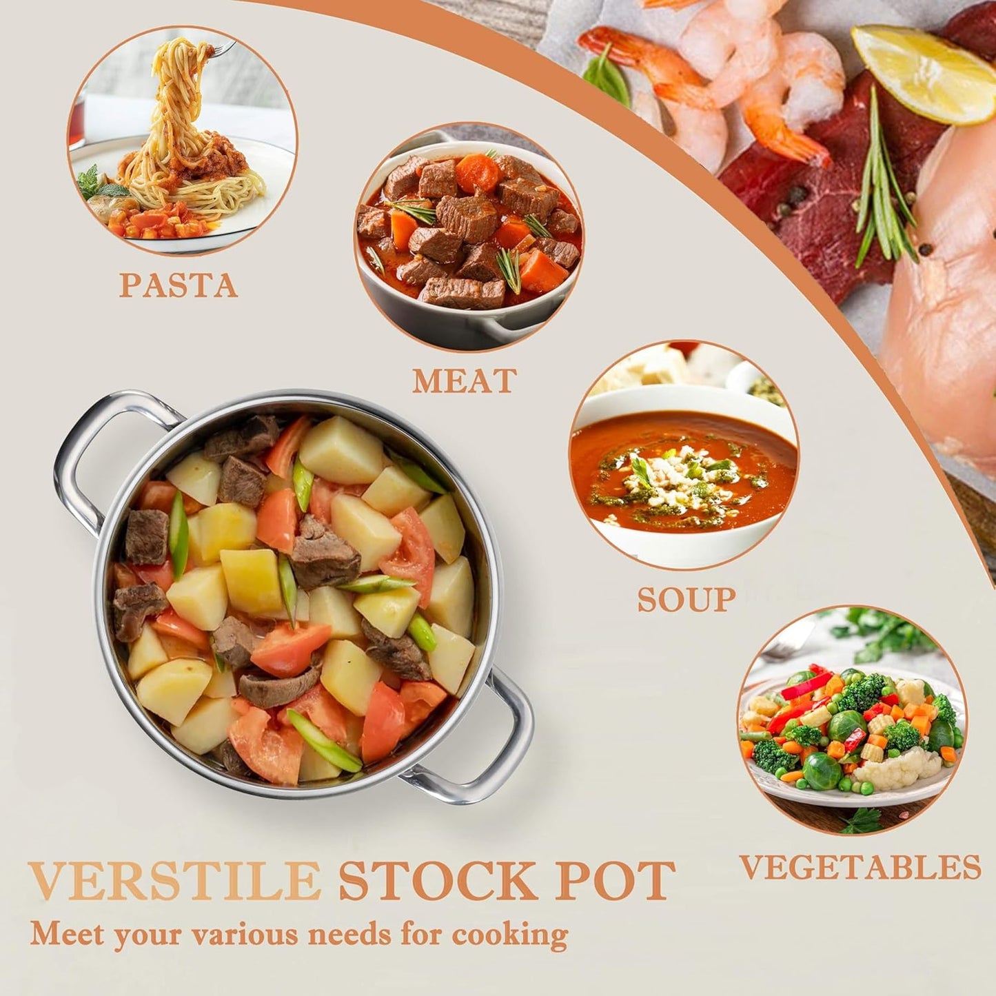 Herogo 12 QT Stock Pot, Tri-ply 18/10 Stainless Steel Cooking Pot with Lid, 12 Quart Large Metal Pasta Stockpot for Chicken Soup, Big Stockpot for Induction Gas Electric Stove, Dishwasher Safe