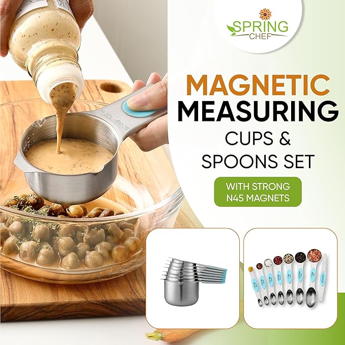 Spring Chef Premium Swivel Vegetable Peeler & Magnetic Measuring Cups & Spoons, Set of 15 with Leveler - 2 Product Bundle - Aqua Sky