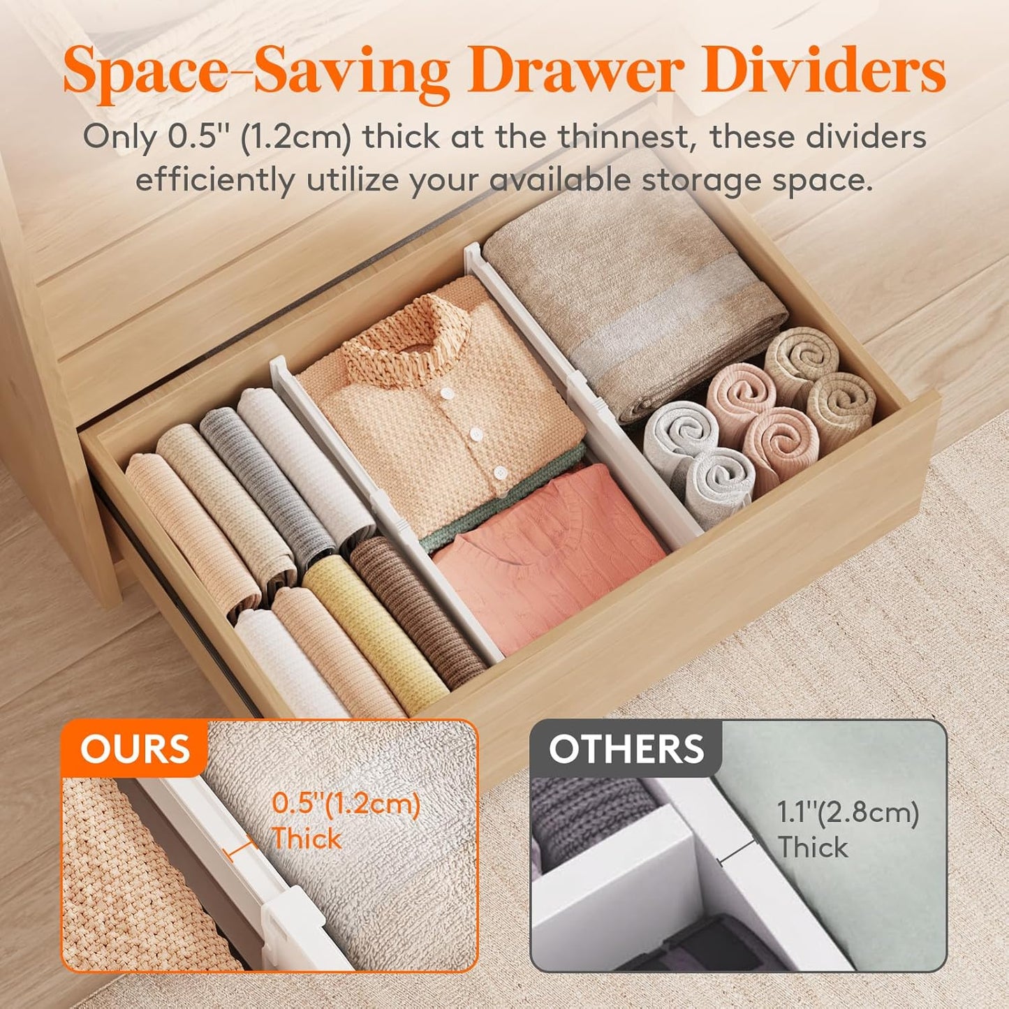 Lifewit 8 Pack Deep Drawer Dividers 8" High, 13.8-22.5" Adjustable Dresser Drawer Divider, Plastic Drawer Organizer for Clothes, Tall Drawers Separators for Dresser, Kitchen, Bedroom, Bathroom, Office