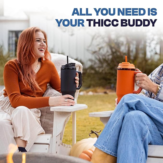 Thicc Buddy - 40 oz Stainless Steel Vacuum Insulated Tumbler with Lid and Straw for Water - Travel Mug Cupholder Friendly - Gifts for Women Men Him Her (Vanilla Ice Cream)