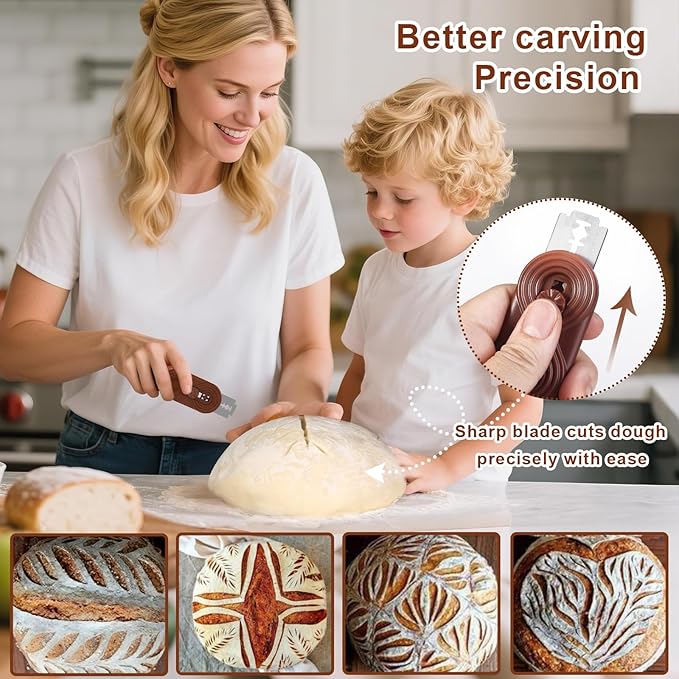Bread Lame Upgraded Extractable Lame Bread Tool& Anti-Slip Handle with Long Retractable Razor Magnetic Reusable Dough Scoring Tool, Sourdough Scoring tool （Bread Making 5 Razor Blades）