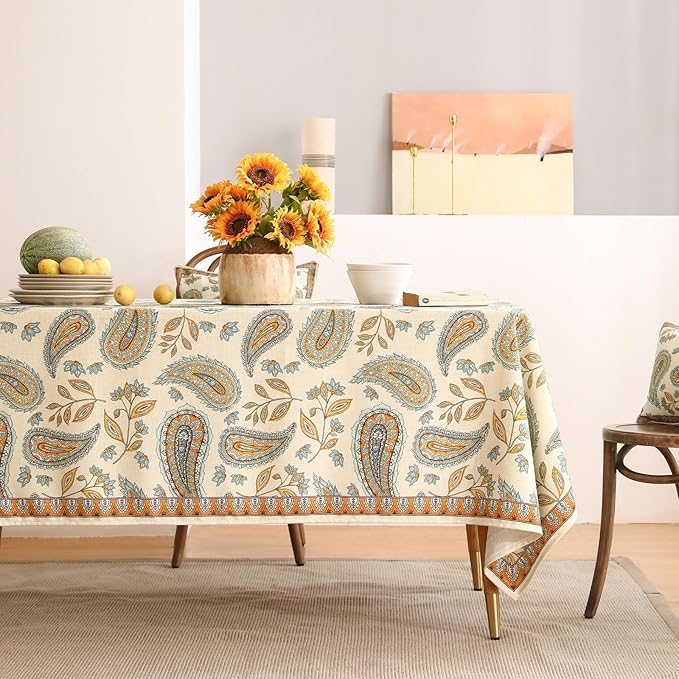 patdrea Designer Vintage French Rectangle Table Cloth,Italian Floral Wrinkle Free Farmhouse Tablecloth,Decor Table Cover for Kitchen Dining,Christmas,Tea Party,Thanksgiving,55"x87"-Lysaniya