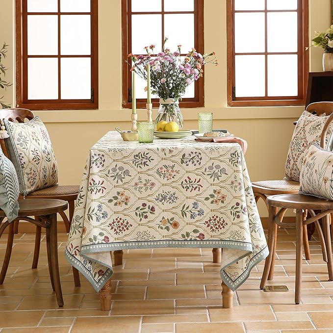 ISAENNE Designer Linen Extra Long Rectangle Tablecloth,Western Colorful Floral Indoor Table Cloth,Wrinkle Resistant Decor Tablecloths for Dining Thanksgiving Kitchen,63"*110"-Serenity B