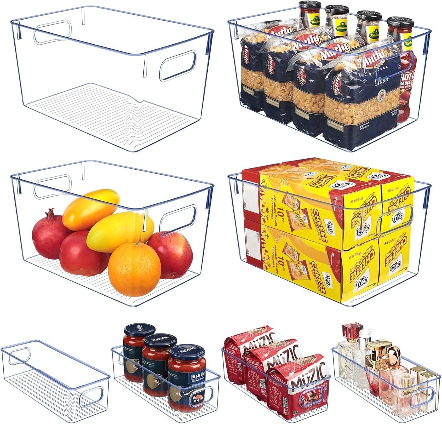 Set of 8 pantry organizers and storage, Clear Plastic Storage Bins for Kitchen Organization, Freeze Storage, Home Edit Containers