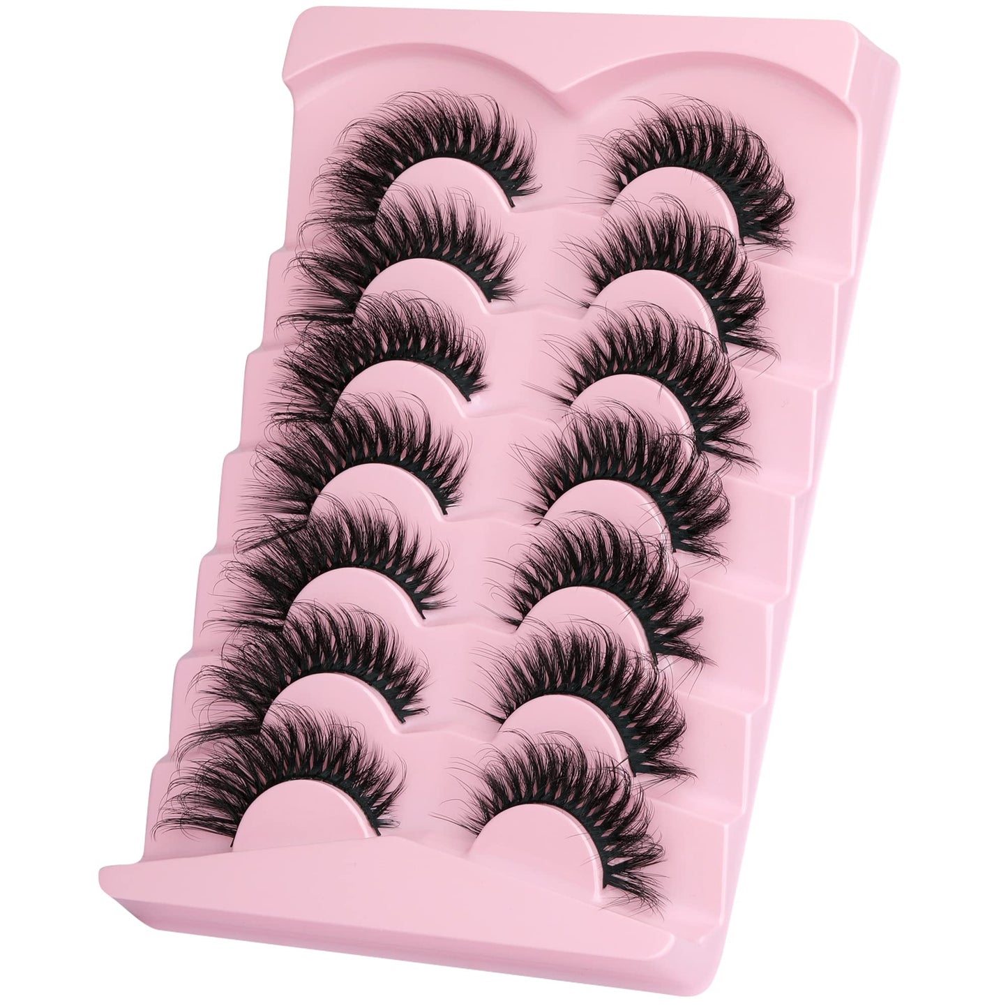 JIMIRE Mink Lashes Fluffy Cat Eye Natural False Eyelashes Volume Wispy Faux Mink Lashes Fox Eye Crossed 16MM Fake Lashes Look Like Eyelash Extensions Pestañas 7 Pairs Pack