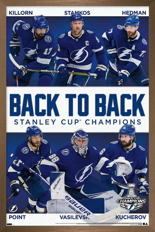 Trends International NHL Tampa Bay Lightning - 2021 NHL Stanley Cup Champions Wall Poster, 14.72" x 22.37", Bronze Framed Version