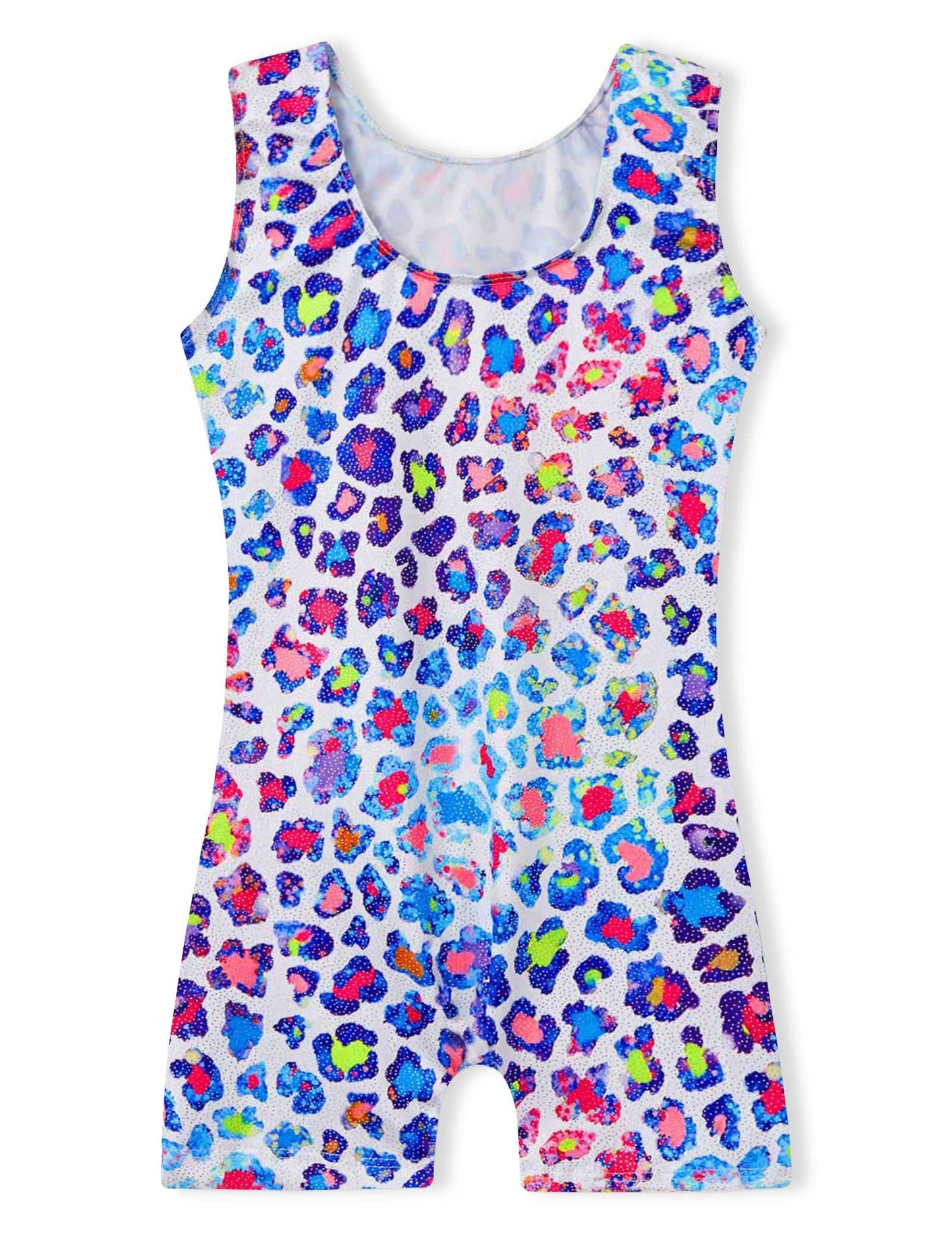 Domusgo Leotard for Girls Gymnastics Size 4t 5t Shiny One-Piece Sleeveless Rainbow Leopard Dance Biketard
