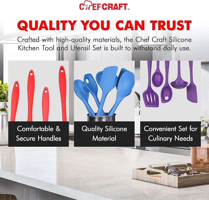 Chef Craft 5 Piece Multicolored Premium Silicone Kitchen Tool Set, Assorted (42086)