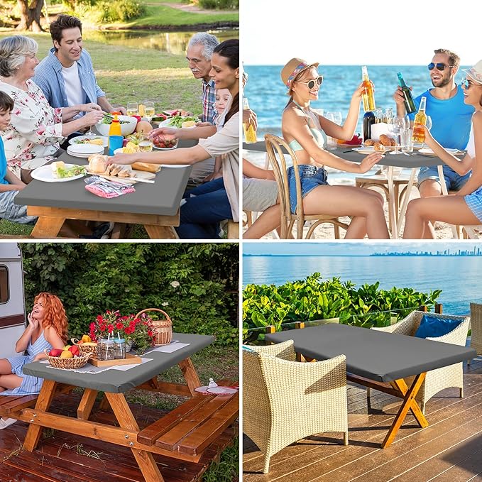 homing Rectangle Table Cloth Cover, Waterproof Polyester Elastic Fitted Tablecloth, Fits for 8 Foot Folding Tables, Washable Table Protector for Picnic, Camping, Outdoor (Grey, 30" x 96")