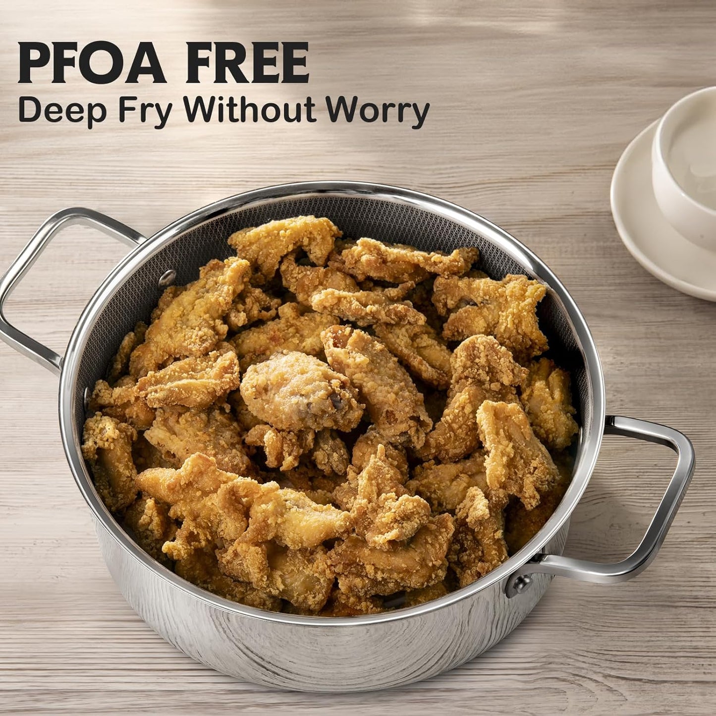 Saute Pan,Hybrid Non Stick 6.5 Quart Everyday pan,Chicken Fryer, PFOA Free Cookware,12.5 inch Deep Frying Pans with Lid,Dishwasher and Oven Safe,Works on Induction,Ceramic and Gas Cooktops