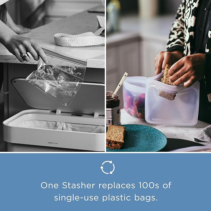 Stasher Premium Silicone Reusable Food Storage Bags and Stretch Lids 10-Pack, Clear, Airtight Seal, Food Containers & Covers, Boxed Starter Kit, BPA Free, Leak-free, Dishwasher Safe, Eco-Friendly