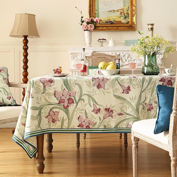 patdrea Designer Green Long Rectangle Tablecloth,Framhouse Vintage French Violets Pattern Elegant Tablecloths,Table Cover Decor for Kitchen Dining Christmas,Party,Thanksgiving,63"x102"-Tara a