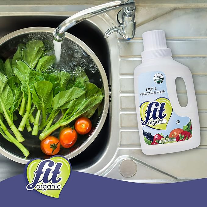 Fit Organic Produce Wash, 32 Oz. Soaker, Fruit and Vegetable Wash & Pesticide/Wax Remover, Transparent