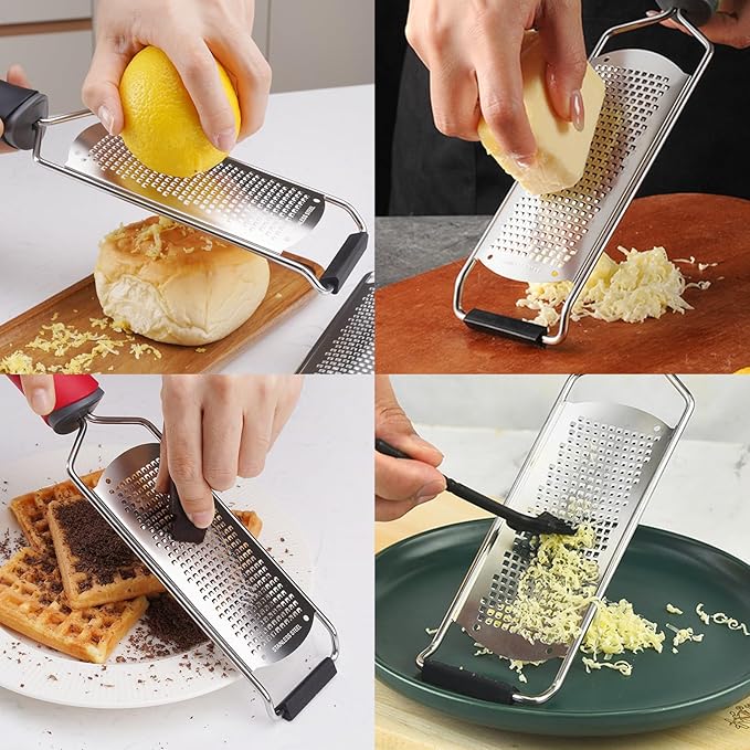 Cheese Grater Lemon Zester, Stainless Steel Grater Citrus Zester Tool for Parmesan Cheese Lemon, Ginger, Cheese, Nutmeg, Potato, Chocolate and Garlic, With Protective Cover-2 Pack