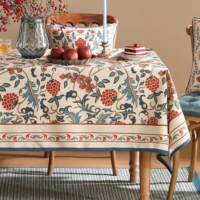patdrea Designer Vintage Linen Tablecloth for Rectangle Table,French Soft Durable Floral Tablecloths,Colorful Table Cover for Kitchen Dining,Parties,Christmas,Thanksgiving,Party,55"x79"-Puno