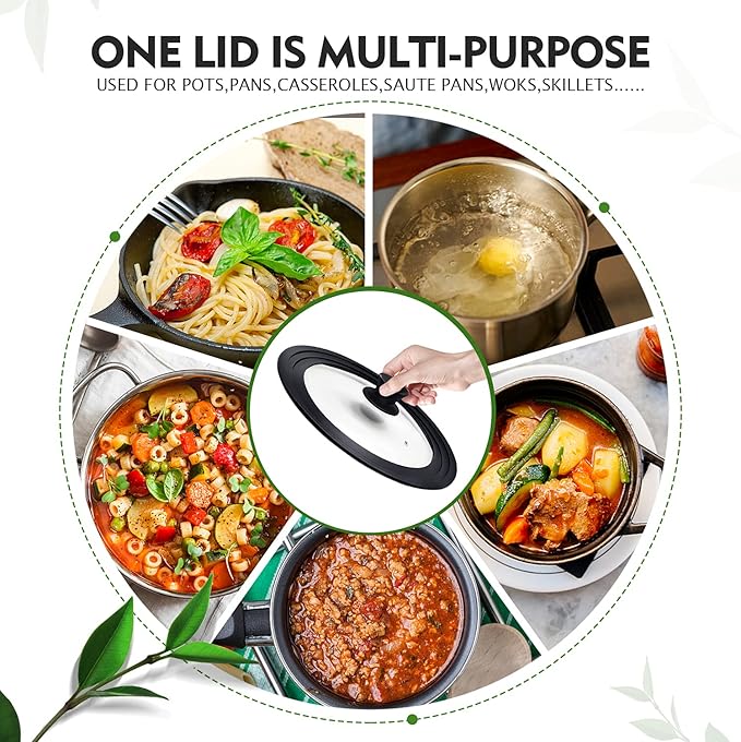 Ydeapi Universal Lid for Pots, Pans and Skillets, Pot Lid With Heat Resistant Silicone Rim and Tempered Glass,Fits 6.5", 7", 8" Diameter Pots and Pans