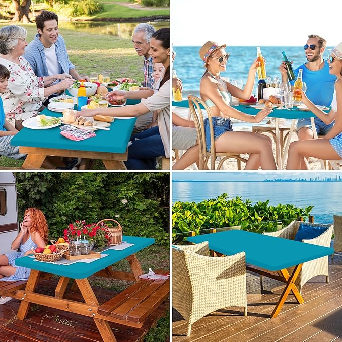homing Rectangle Table Cloth Cover, Waterproof Polyester Elastic Fitted Tablecloth, Fits for 6 Foot Folding Tables, Washable Table Protector for Picnic, Camping, Outdoor (Teal, 36" x 72")