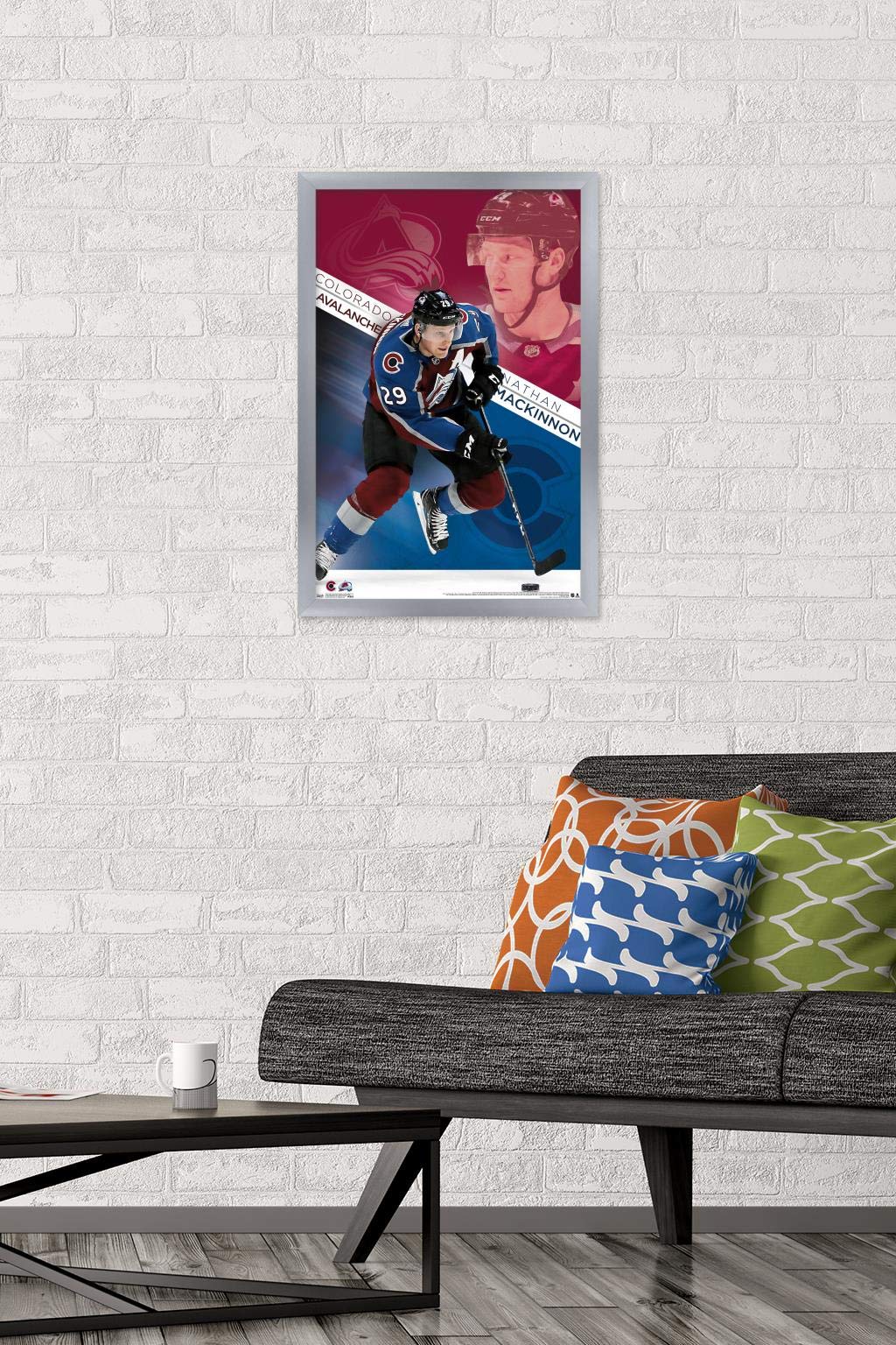 Trends International NHL Colorado Avalanche - Nathan MacKinnon 19 Wall Poster, 14.725" x 22.375", Silver Framed Version