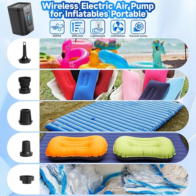 Travel Vacuum Storage Bags Combo Portable Wireless Electric Pump,9 Pack Compression Bags for Travel,Space Saver Vacuum Storage Bags for Clothing and Luggage