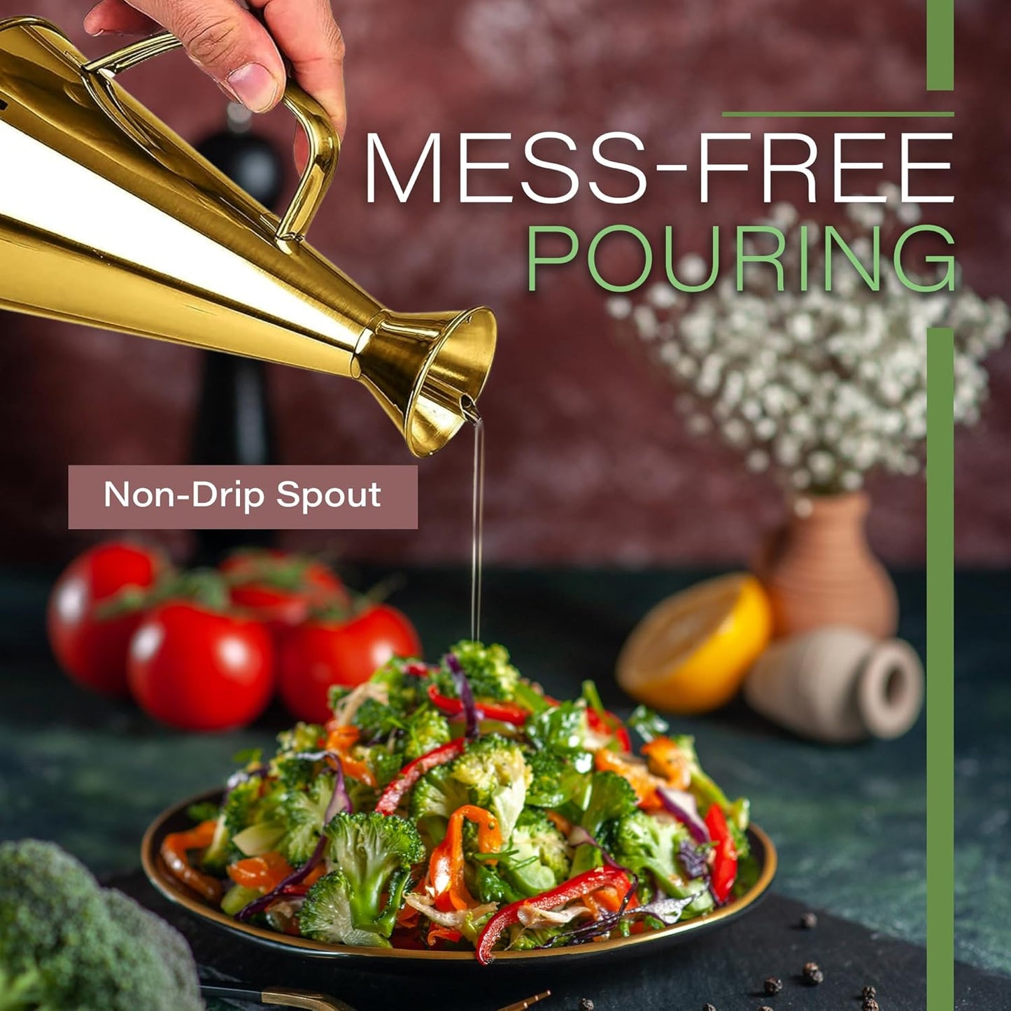 Olive Oil Dispenser Bottle Stainless Steel Non Drip Leak Proof No Mess Vinegar Pourer & Kitchen Drizzler 34 oz 1000ML 1 Litre Great for Pouring & Drizzling Easy to Clean & Leakproof