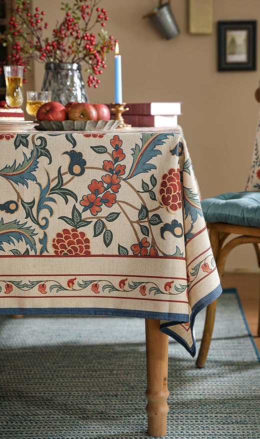 patdrea Designer Vintage Linen Tablecloth for Rectangle Table,French Soft Durable Floral Tablecloths,Colorful Table Cover for Kitchen Dining,Parties,Christmas,Thanksgiving,Party,55"x79"-Puno