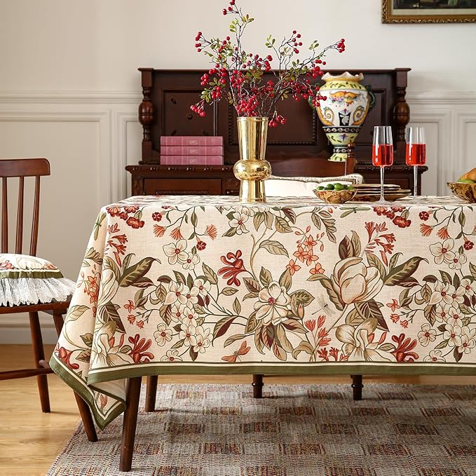ISAENNE Designer Bohemian Linen Table Cloth for Rectangle Table,Colorful Floral Pattern Tablecloth,Wrinkle Resistant Decorative Tablecloths for Dining Thanksgiving Kitchen Party,55"*79"-Grace A