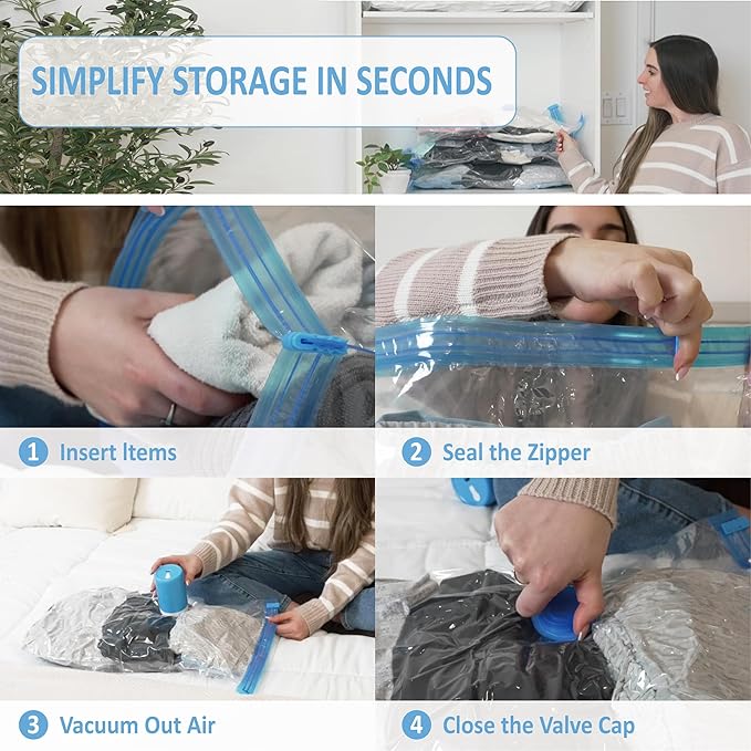 Cozy Essential Travel Vacuum Storage Bags with Portable Electric Pump, Vacuum Seal Space Saver Bags for Clothing and Luggage, 12 Pack