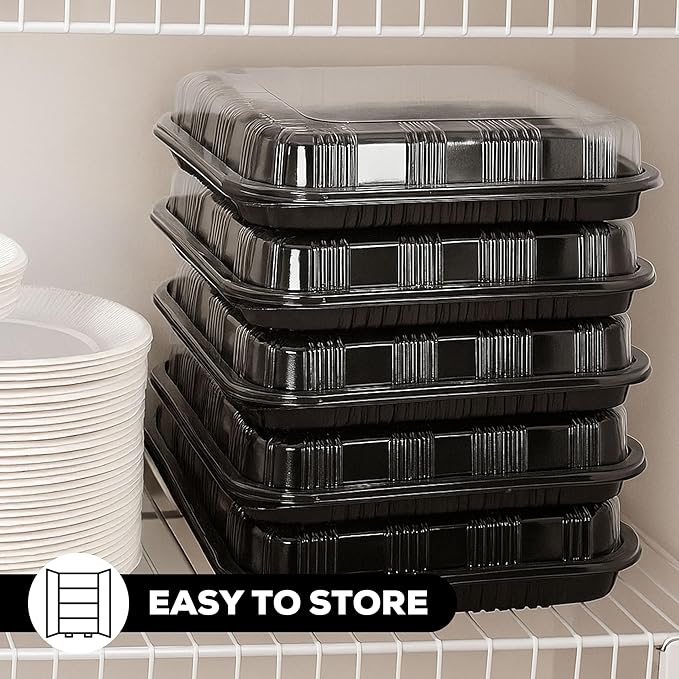 25 Pack Catering Trays with Lids – 13" Serving Tray with Lid, Heavy Duty Recyclable Plastic Party Platters for Catering, Buffet, Picnics & Events – Food Trays with Clear Lid (13.39 × 9.84 × 2.95 inch)