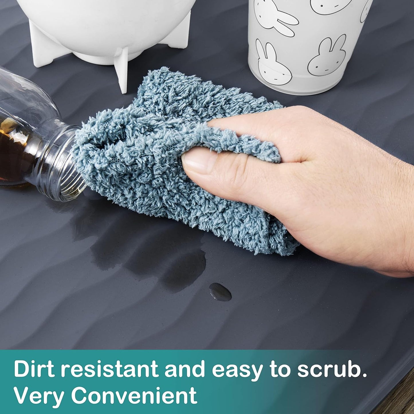 URMONA Waterproof Silicone Under Sink Mat 16'' x 10'' Shelf Liner for Kitchen and Bathroom, Cabinet and Counter Protector, Storage and Organizers, Litter Mat, Pet Cat Puppy Essentials(Cream)
