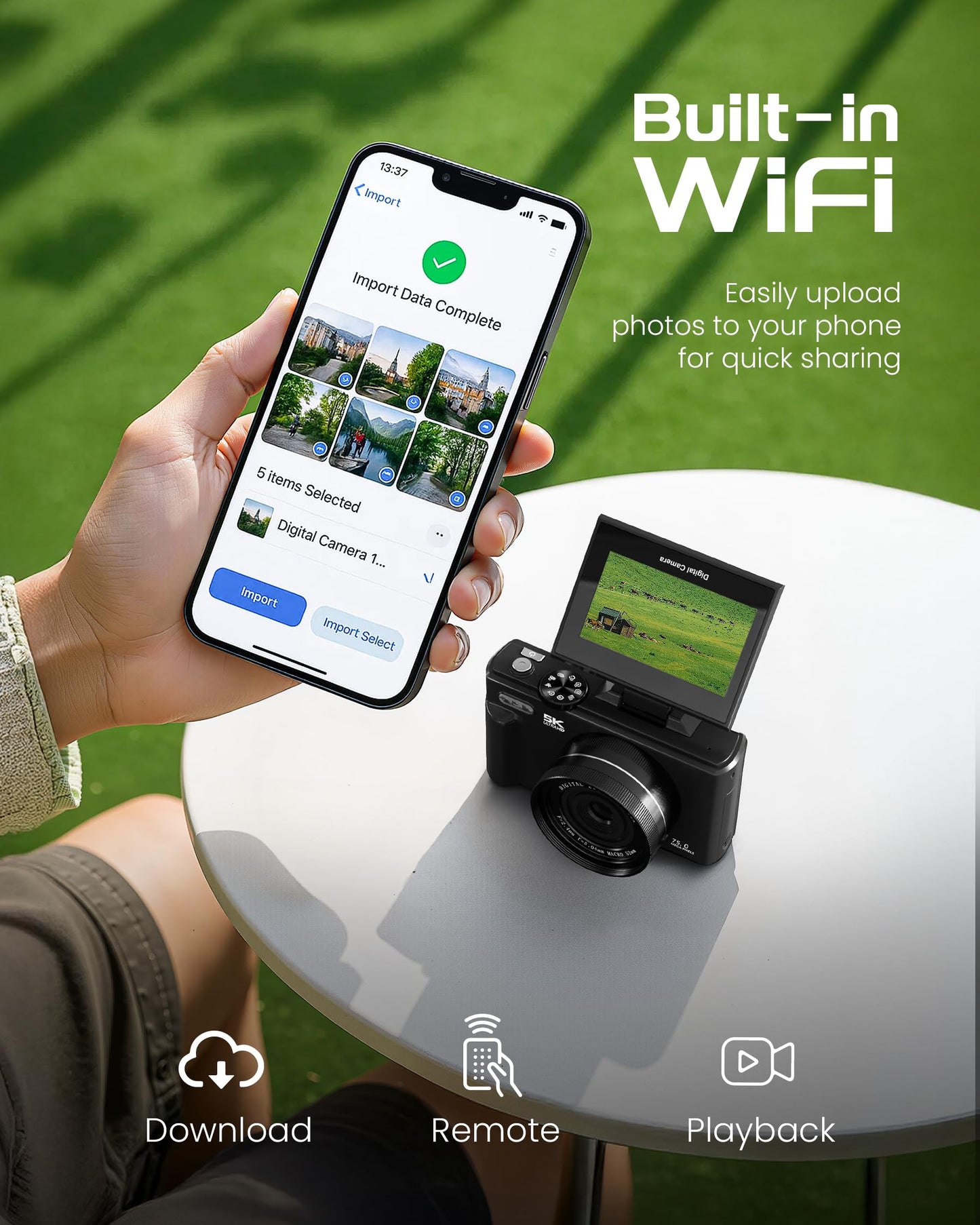 5K Digital Camera for Photography - 75MP Autofocus Vlogging Camera for YouTube with 64GB SD Card, WiFi, 18X Zoom 3" 180° Flip Screen Compact Travel Camera with 2 Batteries for Teens and Beginner
