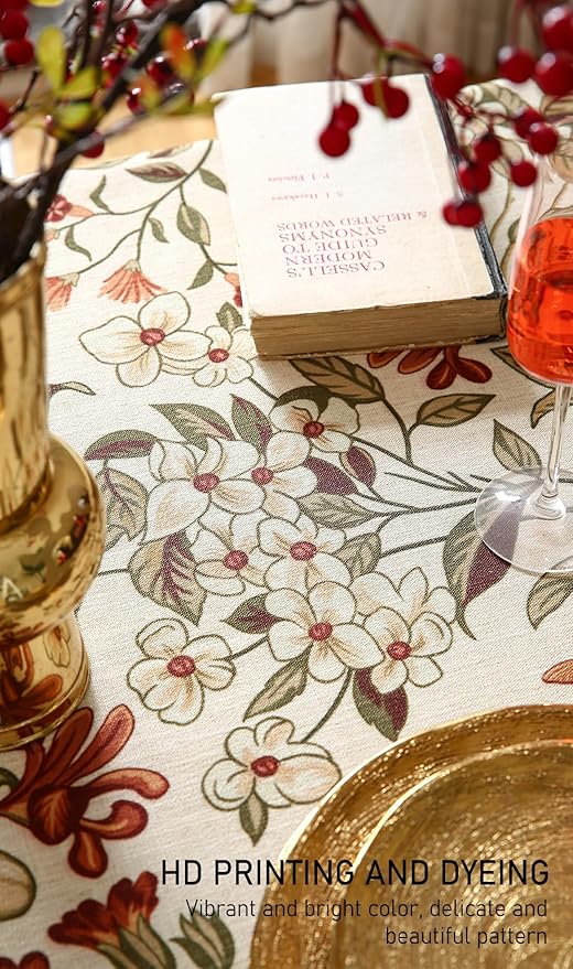 ISAENNE Designer Bohemian Linen Extra Long Rectangle Tablecloth,Colorful Floral Pattern Table Cloth,Wrinkle Resistant Decorative Tablecloths for Dining Thanksgiving Kitchen,63"*110"-Grace A