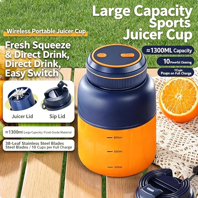 Portable Electric Juicer Cup with Zero Cord Hassle,Wireless Personal Juicer Cup USB Rechargeable Blender,38-Blades,Quiet Operation, Leakproof Lid,40 Seconds,for Shakes and Smoothies (Beige-45 Oz)