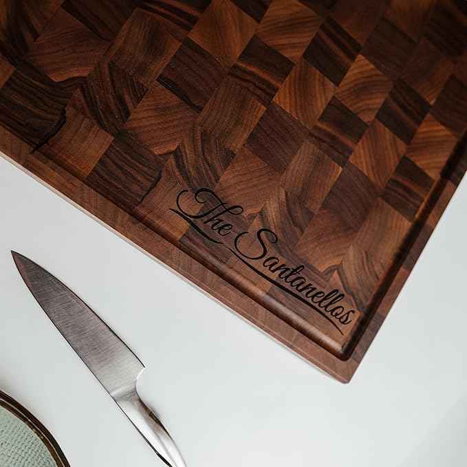 Handmade Personalized Walnut End Grain Cutting Board – Custom Engraved Wood Chopping Block, Perfect Gift for Home Chefs by GrainWoods (19x13x2 Inches)
