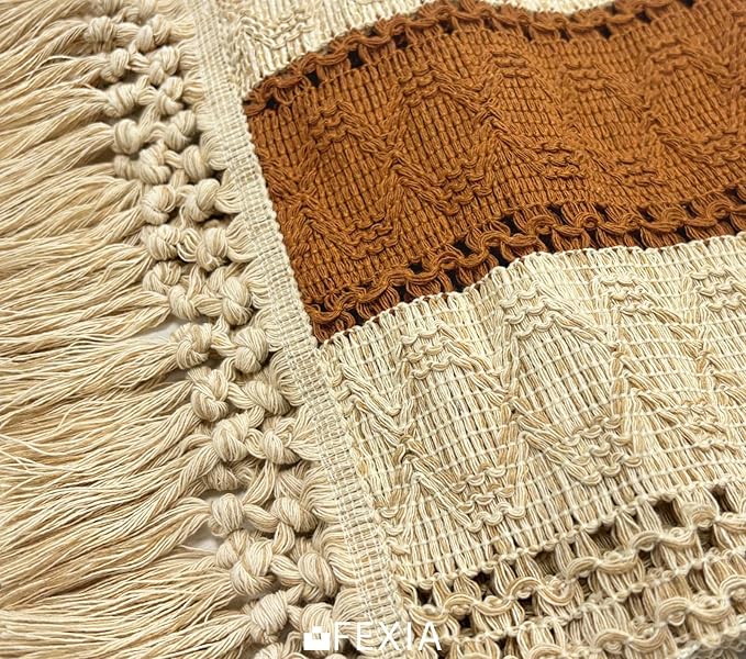 Fexia Table Runner 90 Inch Thanksgiving Decor with Tassels for Boho Macrame Farmhouse Style, Party Wedding Bridal Shower Decor, Brown (12x90 Inches)