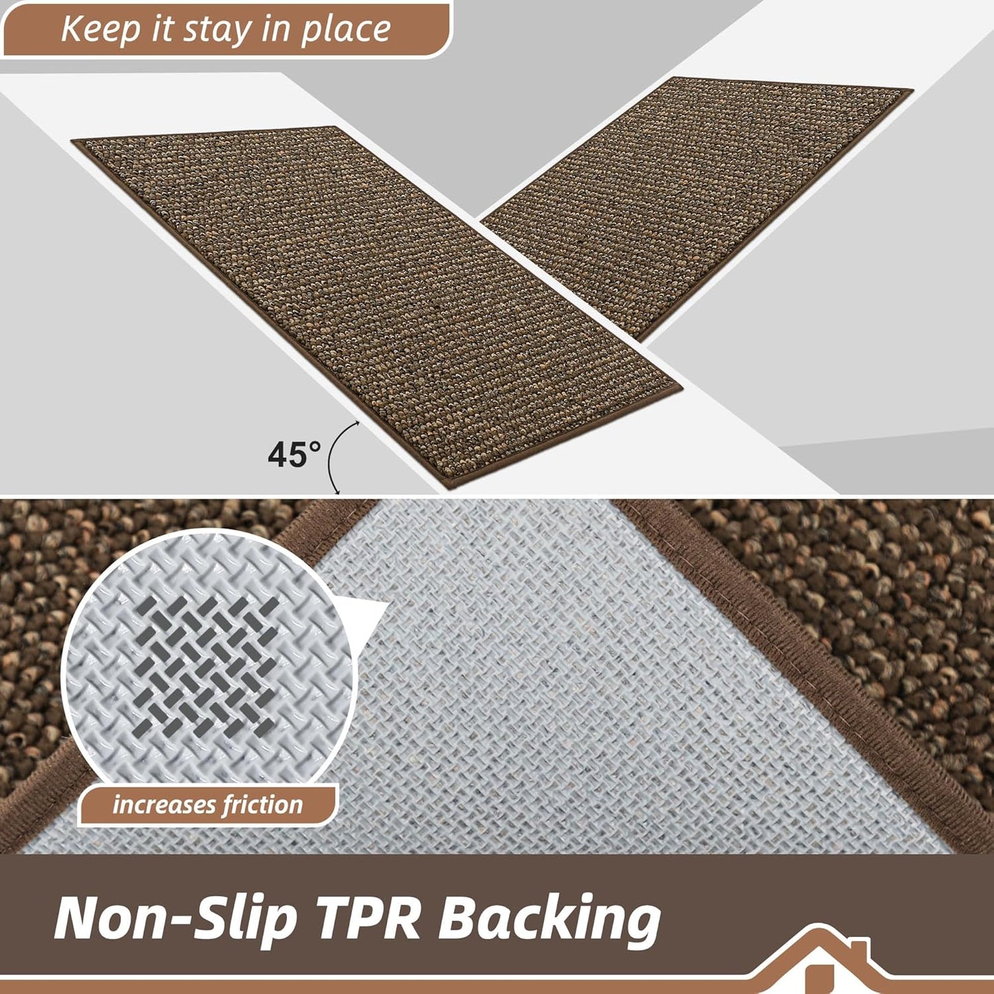 BEQHAUSE Kitchen Runner Rugs 24"x60", Non-Slip Kitchen Mats for Floor, Super Absorbent and Stain Resistant Kitchen Rug, Machine Washable Rugs for Kitchen, Hallway, Laundry & Sink, Brown