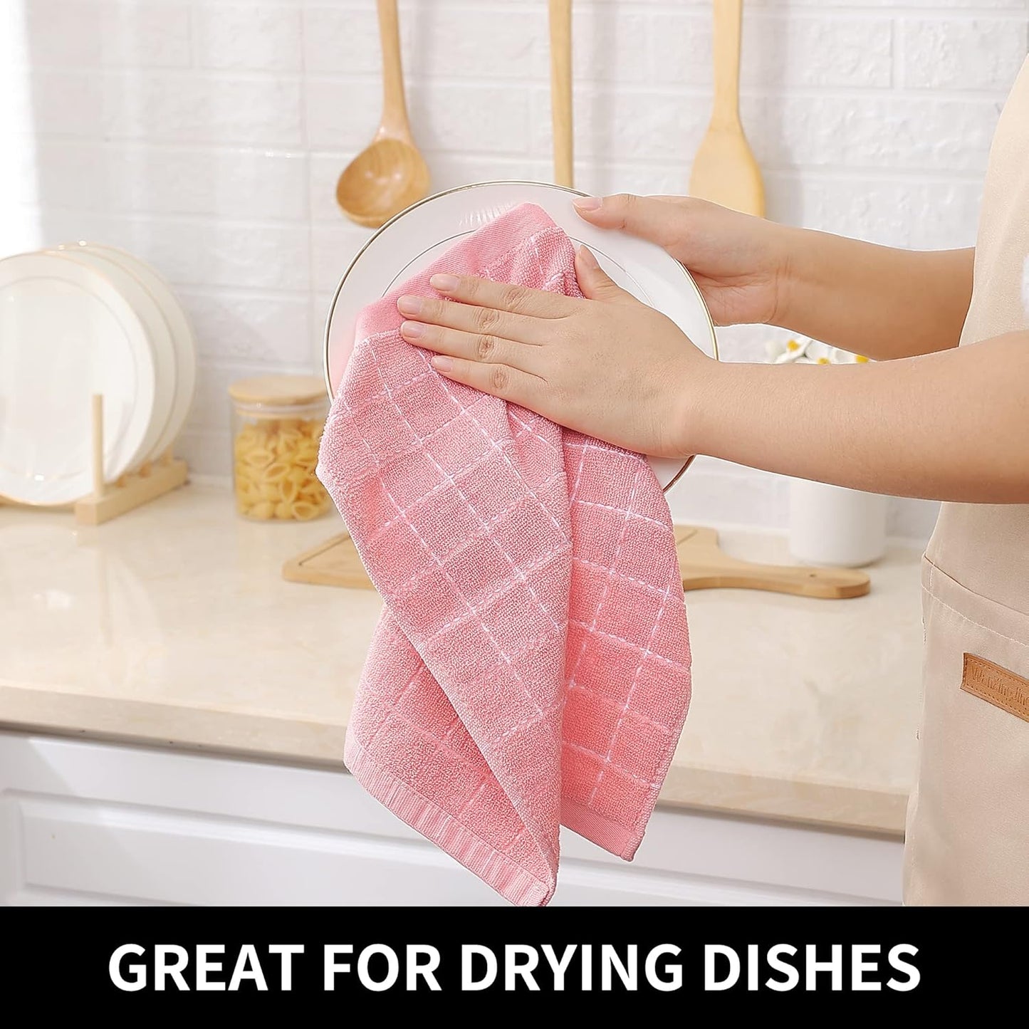 Homaxy 100% Cotton Terry Kitchen Dish Cloths, Ultra Soft and Absorbent Dish Towels for Kitchen, Suitable for Drying and Washing Dishes, 6 Pack, 12 x 12 Inches, Pink