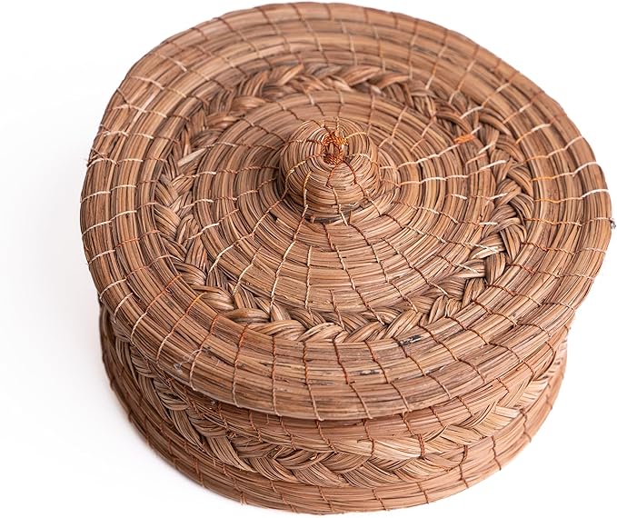 Authentic Mexican Tortilla Warmer Basket - Pine Needle Handwoven with Handloomed Cloth (Natural 9" w cloth)