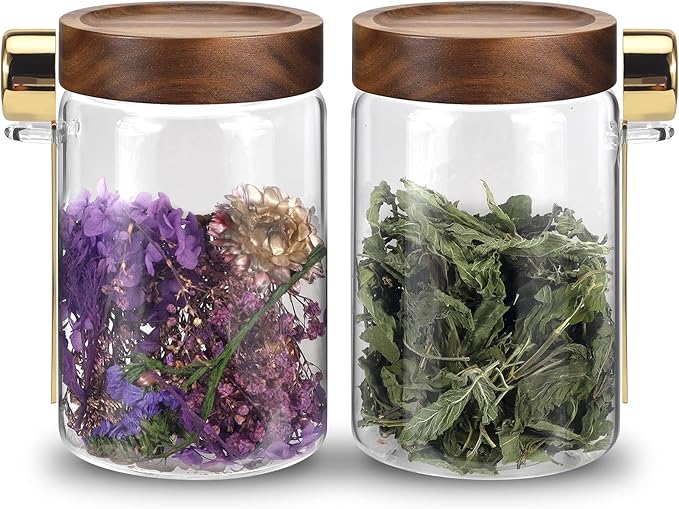 Glass Coffee Jars with Scoop Glass Jar Airtight Lid Seasoning Containers Glass Spice Jar Pantry Storage Containers for Kitchen Sugar Coffee Bean Nuts Cookies Herbs (900ml/30oz-2 pack -with spoon)