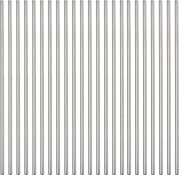 Metal Straws 100 Pack. 8.5" Reusable Stainless Steel Straight Straws in Bulk Order for Drinks.Drinking Straws Wholesale for 30 oz & 20 oz Tumblers Yeti Water Bottle(8.5" - Silver, 100pcs - Straight)