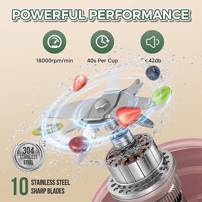 Portable Blender, Prasky Personal Blenders for Shakes and Smoothies with 27oz Cup, Lid and Shoulder Strap, Type-C USB Rechargeable, Personal Size Blenders BPA-free for Travel/Kitchen (Light Pink)
