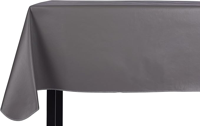 Yourtablecloth Heavy Duty Vinyl Rectangle or Square Tablecloth – 6 Gauge Heavy Duty Tablecloth – Flannel Backed – Wipeable Tablecloth with Vivid Colors & Many Sizes 52 x 108 Gray