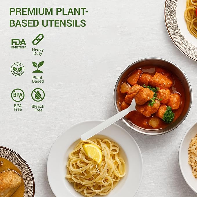 Compostable Spoons [200 Pcs] CPLA Spoons Disposable BPI Certified BPA-Free, Heat Resistant, Durable Disposable Utensils Alternative to Plastic Silverware for Daily, Party & Camping