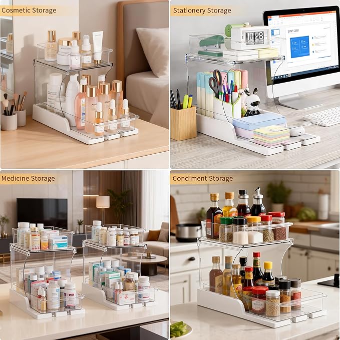 Attelite Makeup Organizer 2-Tier Rotating Design Cosmetics Storage with 180 Rotation Sturdy Durable Versatile Perfume Vanity Organizer for Countertops, Bathrooms, Office Supplies 2 Pack White