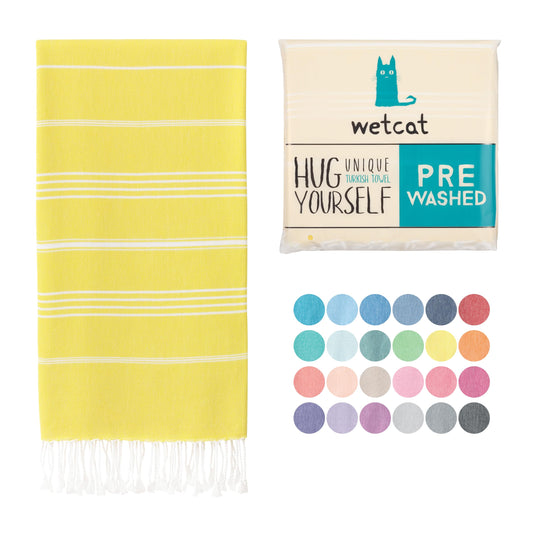 WETCAT Turkish Beach Towel Oversized 38x71 100% Cotton Sand Free Quick Dry Extra Large Light Travel Towel for Adults Beach Accessories Gifts (Yellow, Beach Towel (38" x 71"))