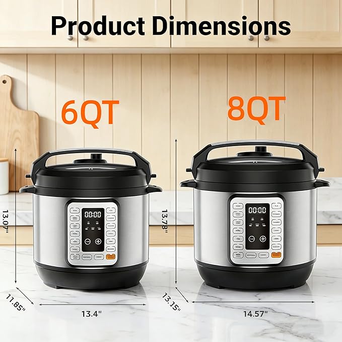 HealSmart 8QT Electric Pressure Cooker, 16-in-1 & Non-Stick Stainless Steel Multi Cooker with 12 Presets for Slow Cook, Meat Stew, Steam, Sauté, Canning, Yogurt Maker, Dishwasher Safe, Silver