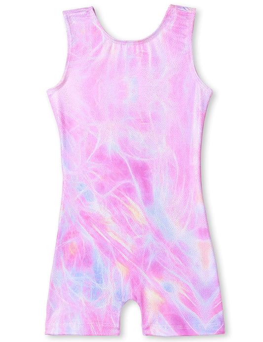 TENVDA Gymnastics Leotards for Girls 5 6 Years Old Sparkly Pink Purple Tank Biketard Classic Fitted Workout Unitards