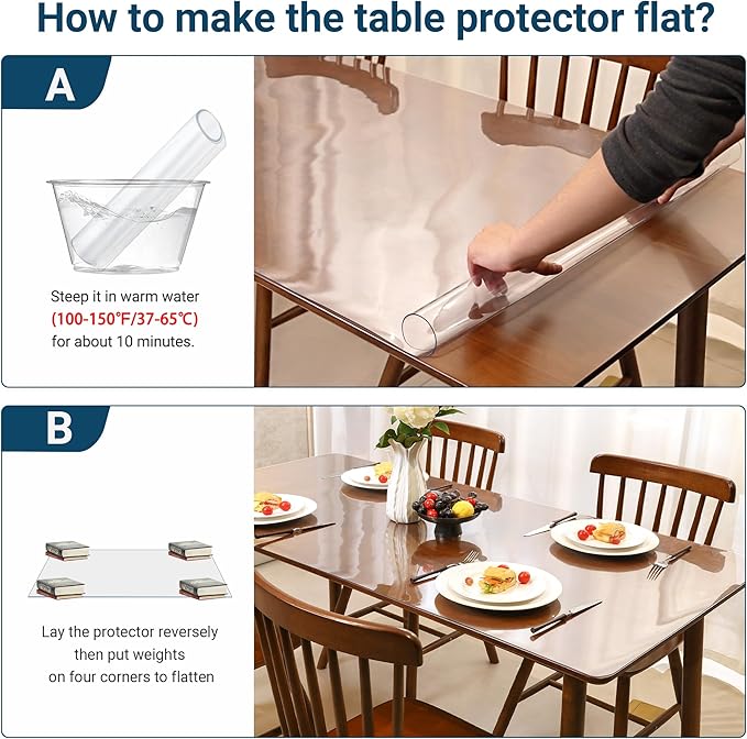 Clear Round Table Cover Protector 54 Inch, 1.5mm Transparent Plastic Table Protector Waterproof, Anti-Scratch Clear Desk Mat for Office Desktop Dresser Dining Table, FDA Compliant