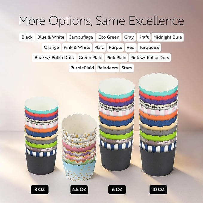 Restaurantware Baking Cups 200 Pack of 3.38 oz Paper Cupcake Liners Greaseproof Scalloped Oven-Safe Elegant Dessert Muffin Cups Disposable for Parties