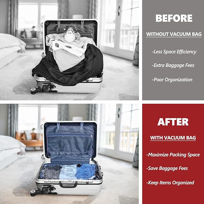 SUOCO Travel Vacuum Bags for Luggage with Portable Electric Pump, 18 Combo (6L/6M/6S) Packing Seal Bags for Clothing Suitcase Backpack, Space Saver Compression Clothes Storage Bags